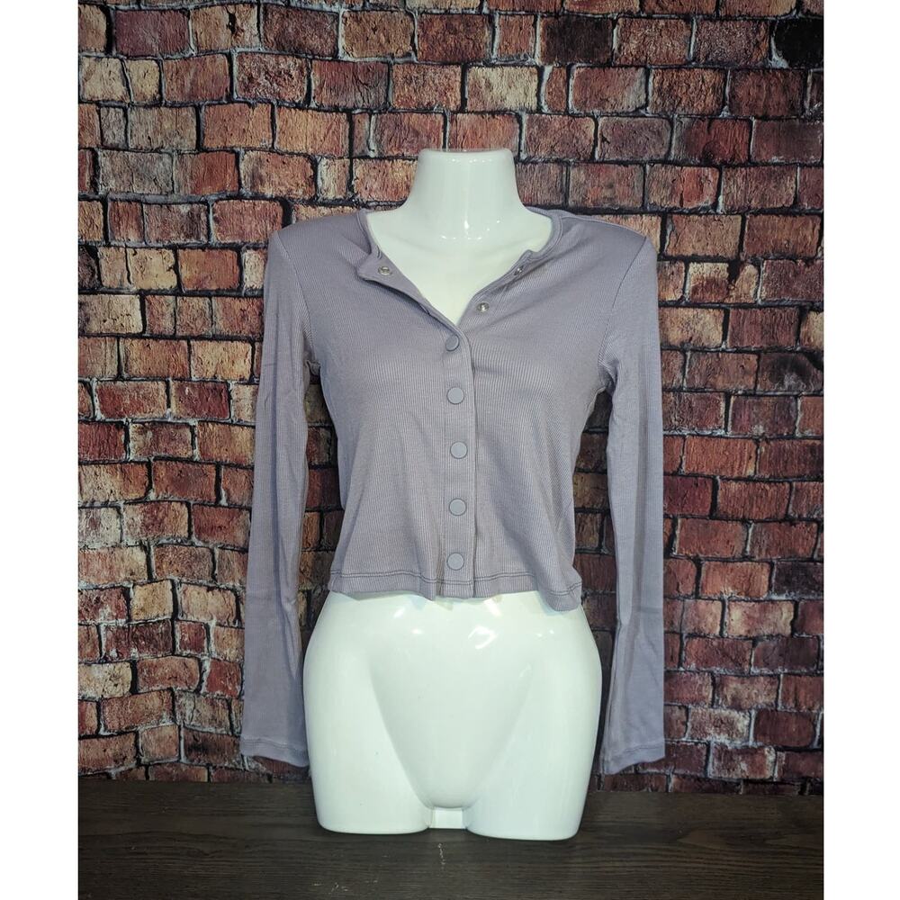 NWT Outdoor Voices Cozy Rib Cropped Purple Cardigan Size S - Picture 2 of 4